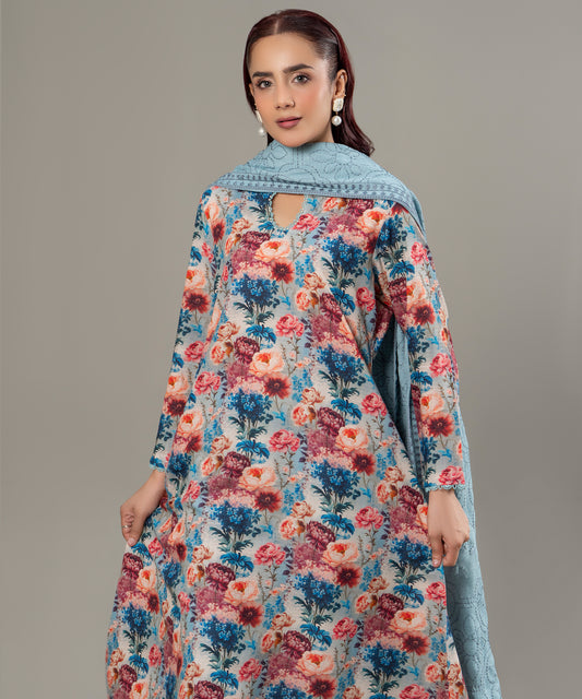 Women Printed Embroidered 3 Piece Suit - CLK639