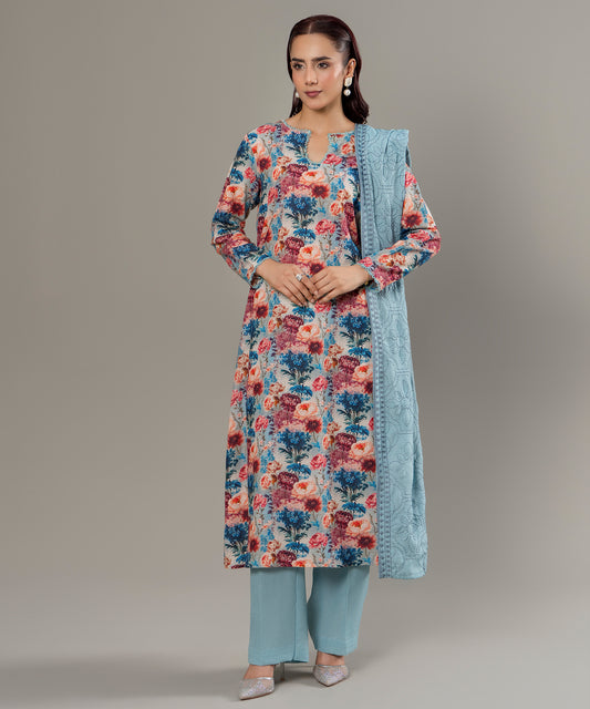 Women Printed Embroidered 3 Piece Suit - CLK639