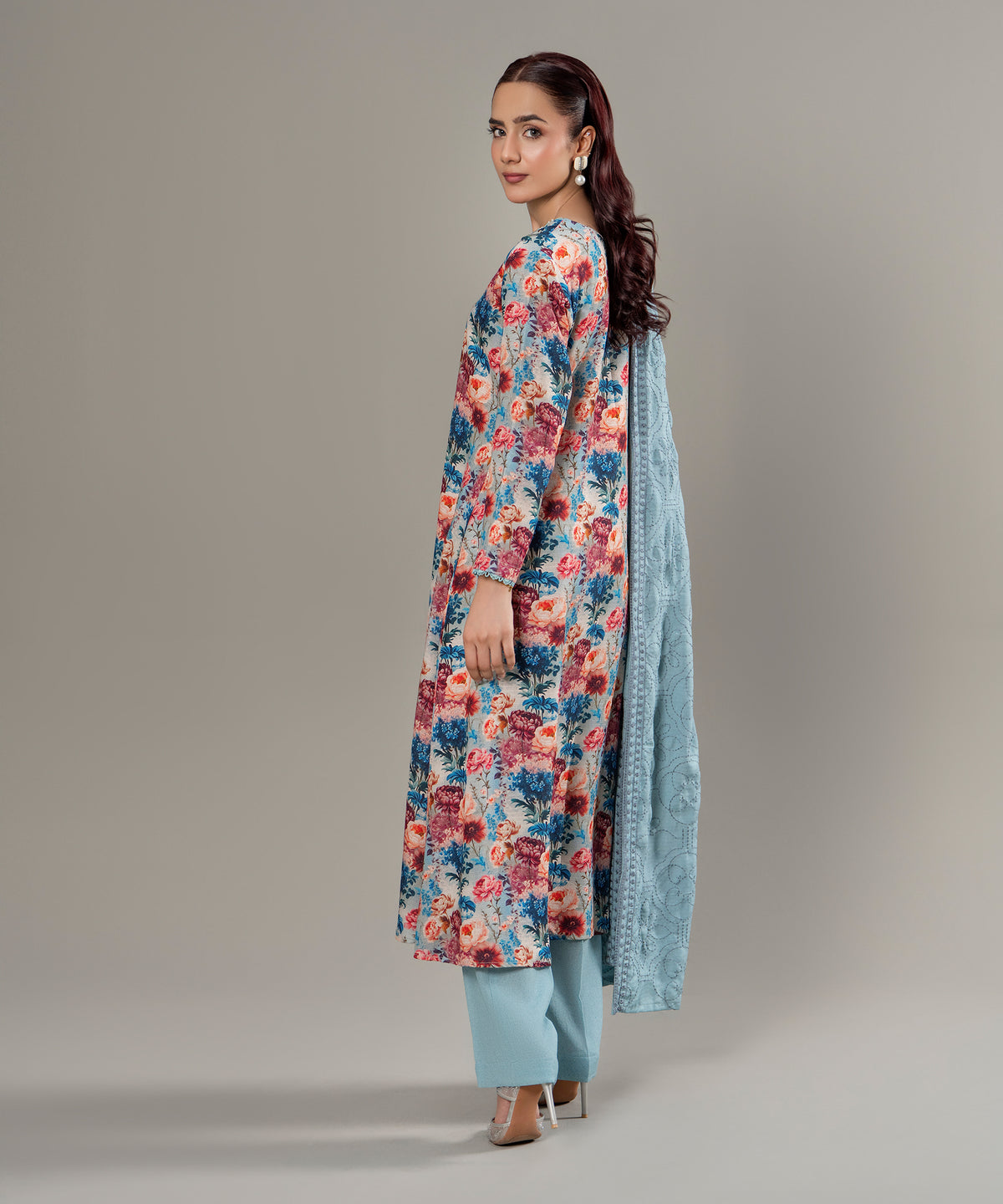 Women Printed Embroidered 3 Piece Suit - CLK639
