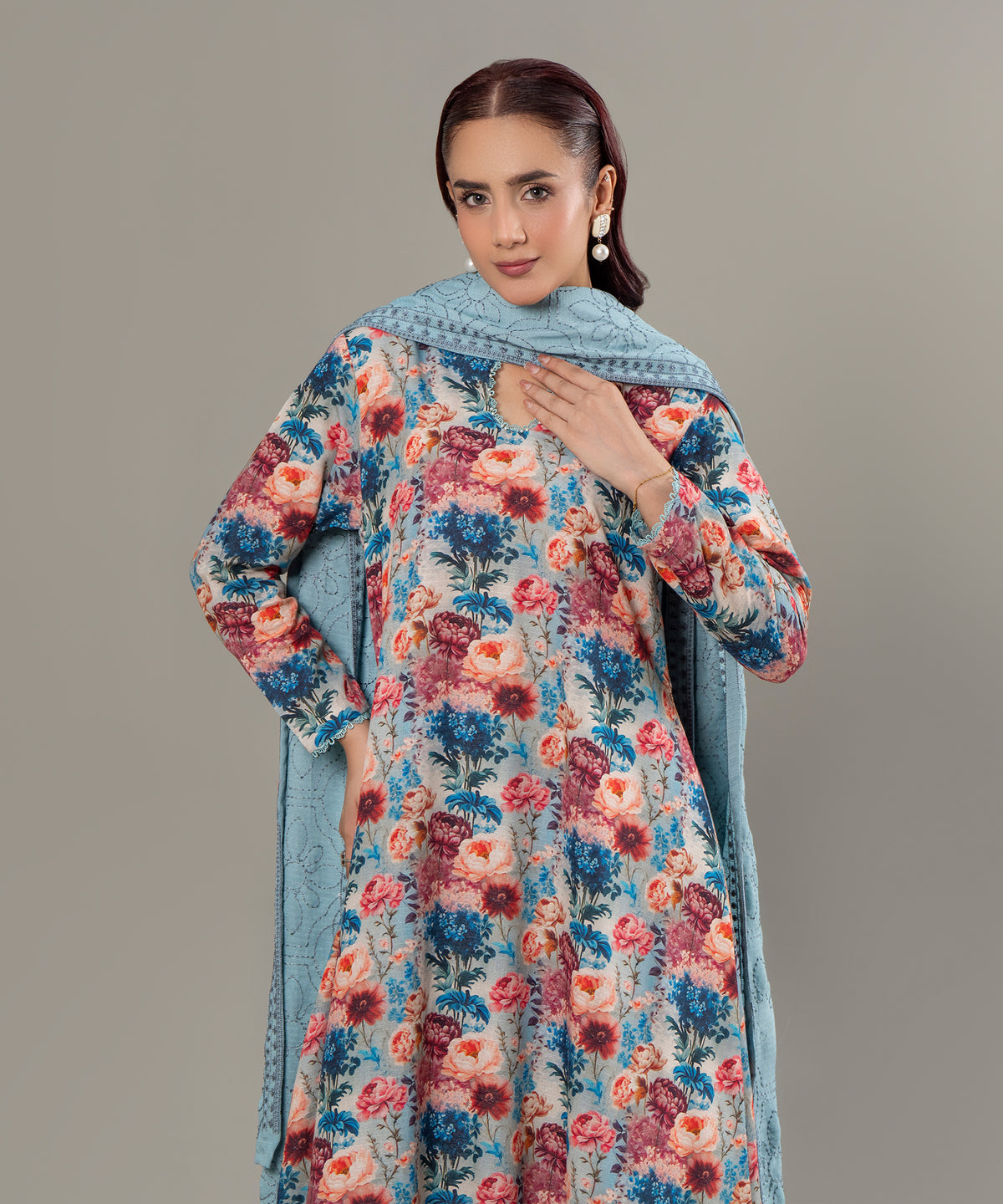 Women Printed Embroidered 3 Piece Suit - CLK639
