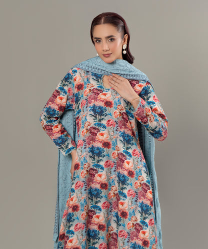Women Printed Embroidered 3 Piece Suit - CLK639