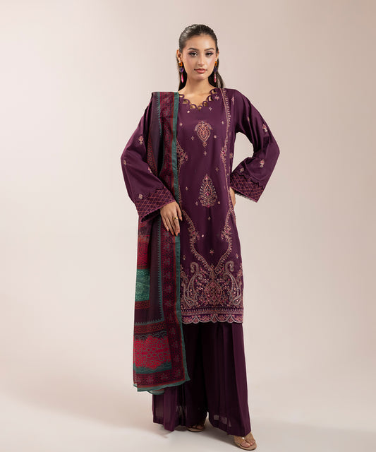 Women Solid Embroidered 3 Piece Suit - ARTY64