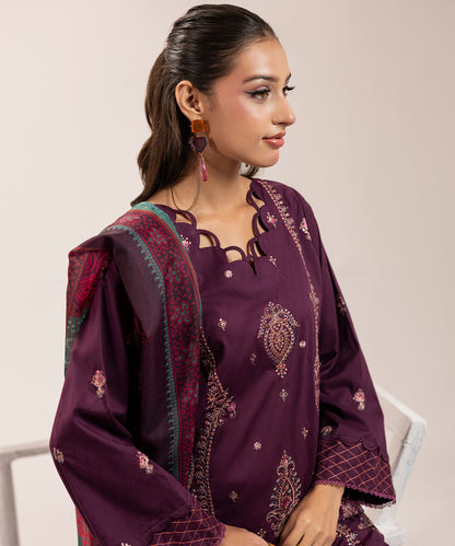 Women Solid Embroidered 3 Piece Suit - ARTY64