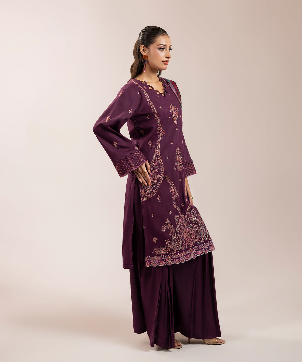 Women Solid Embroidered 3 Piece Suit - ARTY64