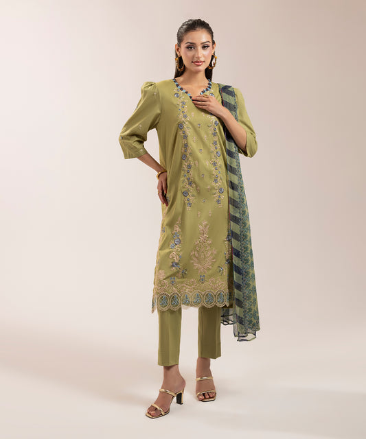 Women Solid Embroidered 3 Piece Suit - ARTY67