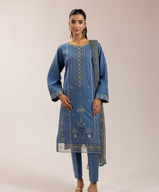 Women Solid Embroidered 3 Piece Suit - ARTY68