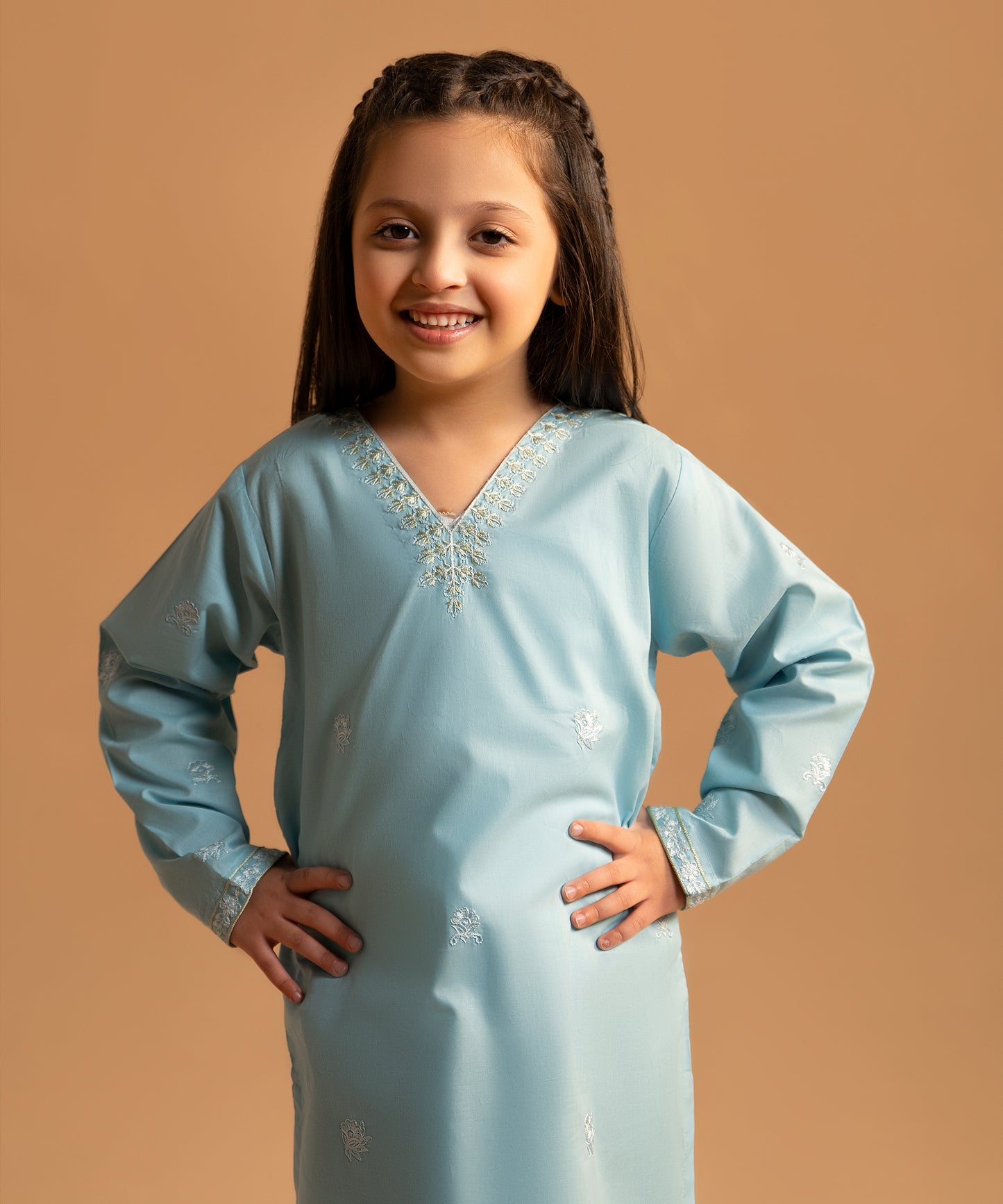 Girl Solid Embroidered 2 Piece Suit  - KDS699
