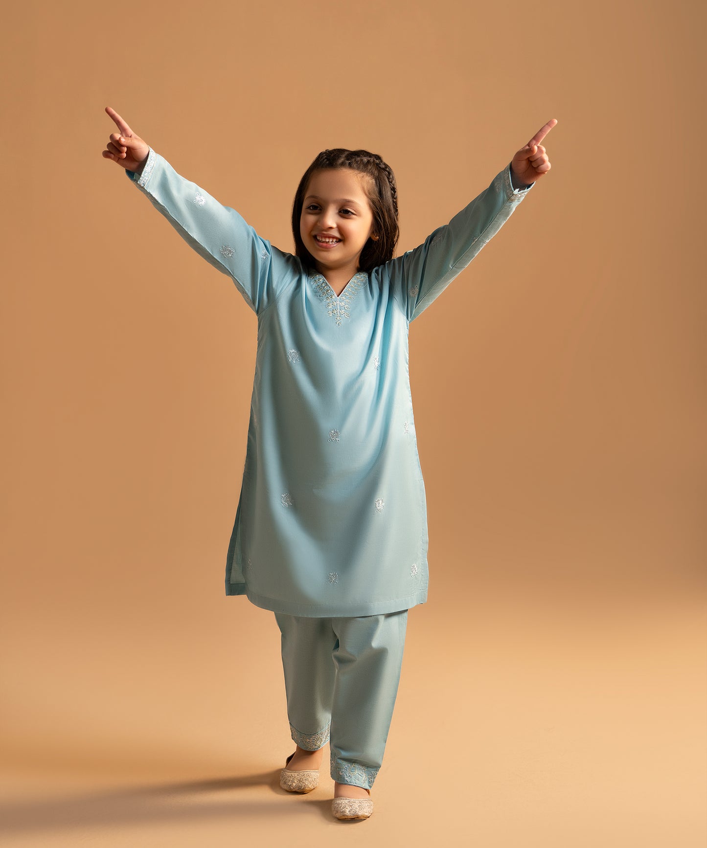 Girl Solid Embroidered 2 Piece Suit  - KDS699