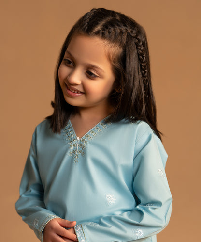 Girl Solid Embroidered 2 Piece Suit  - KDS699