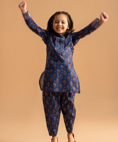 Girl Printed Embroidered 2 Piece Suit - KDS700