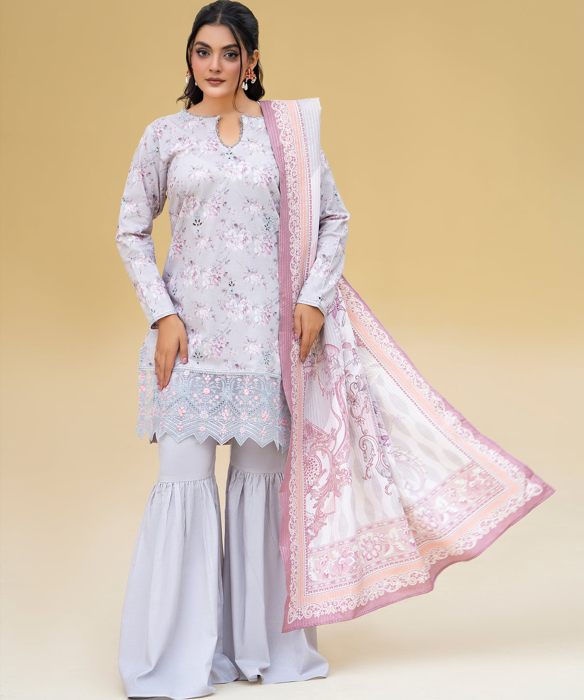 Women Printed Embroidered 3 Piece Suit - CLAC80