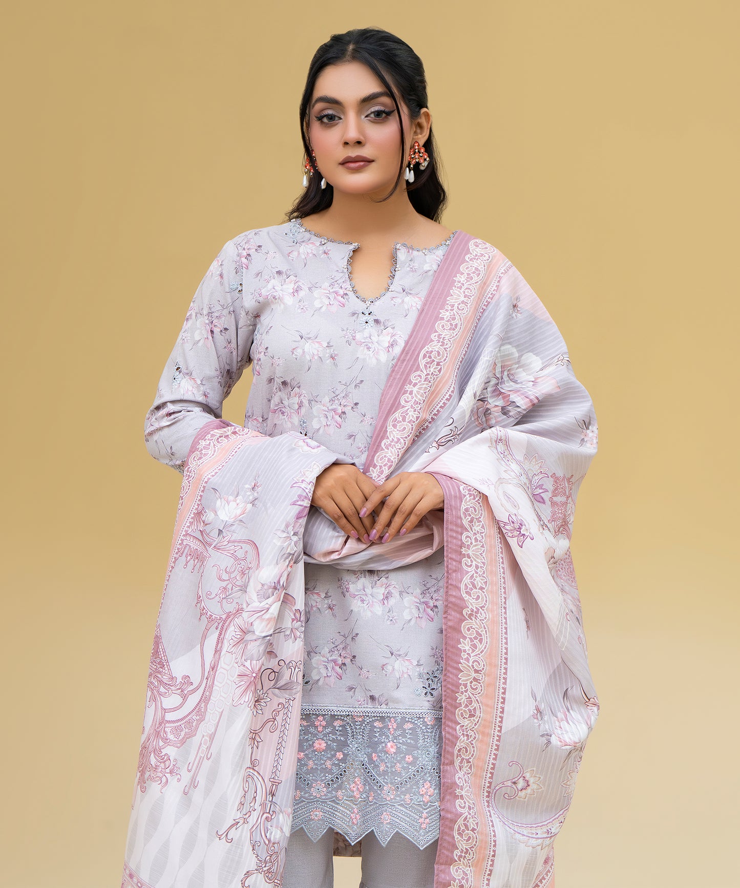 Women Printed Embroidered 3 Piece Suit - CLAC80