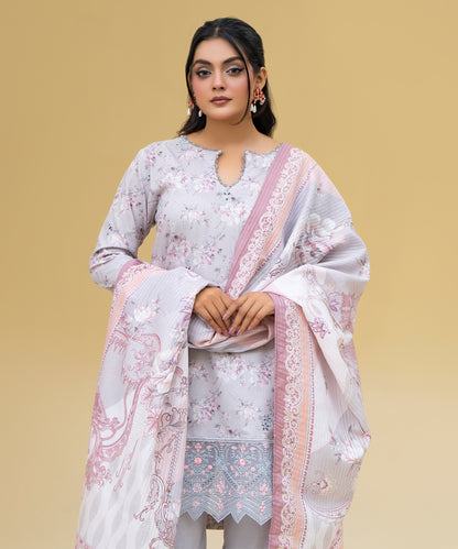 Women Printed Embroidered 3 Piece Suit - CLAC80