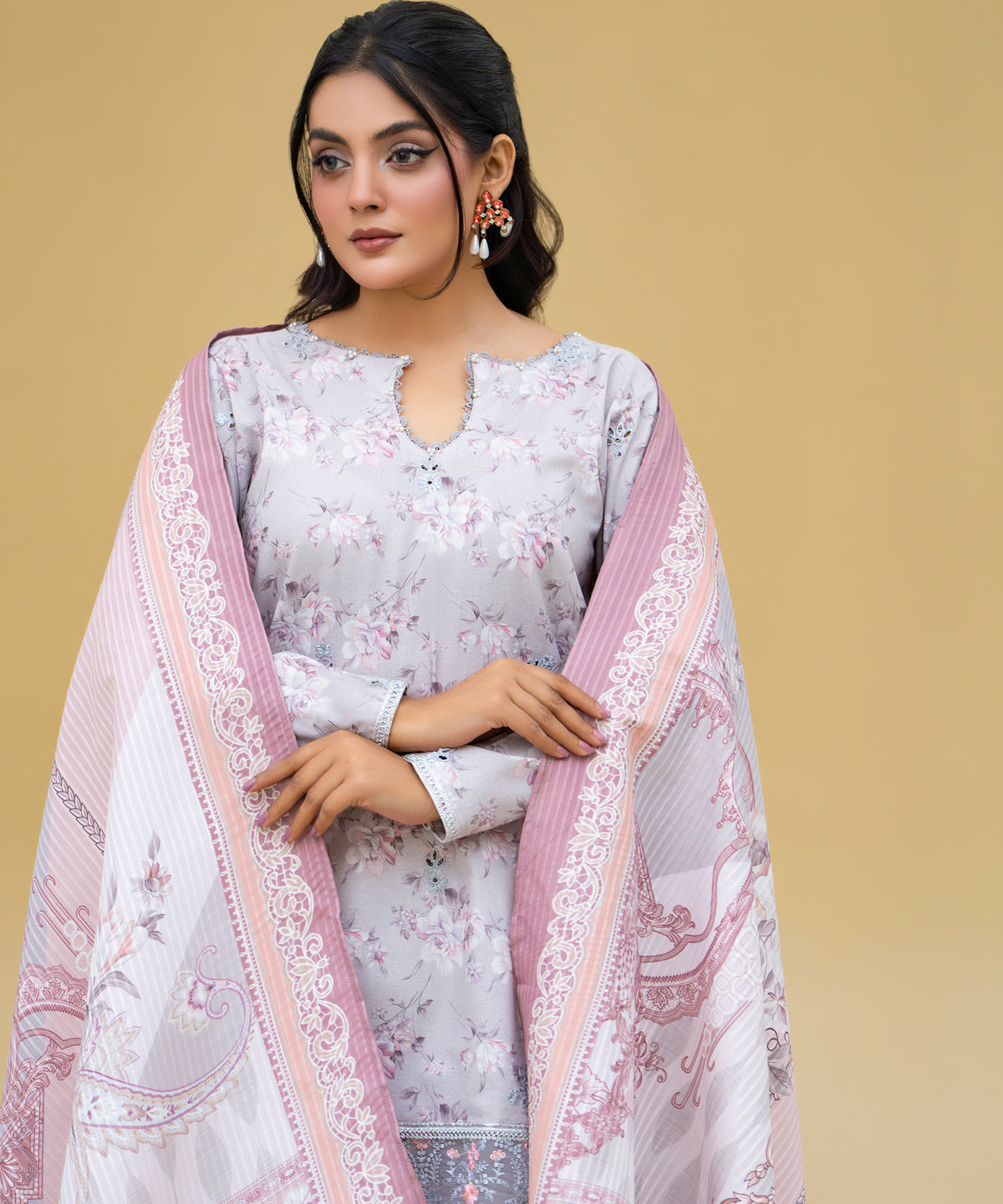Women Printed Embroidered 3 Piece Suit - CLAC80