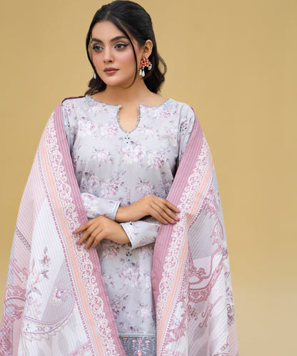 Women Printed Embroidered 3 Piece Suit - CLAC80