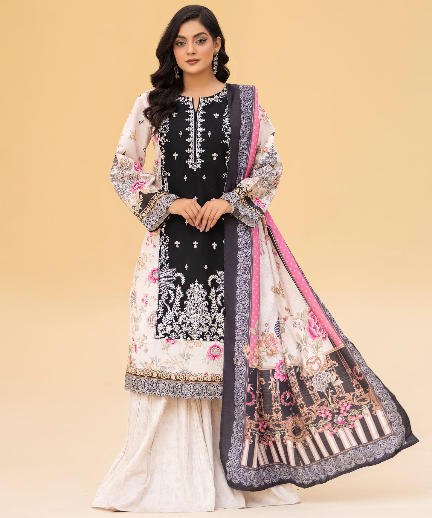 Women Printed Embroidered 3 Piece Suit - CLAC81