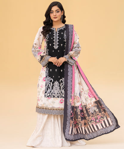 Women Printed Embroidered 3 Piece Suit - CLAC81