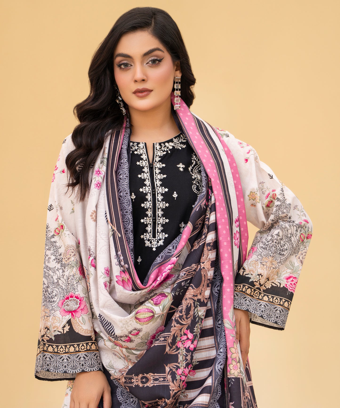 Women Printed Embroidered 3 Piece Suit - CLAC81