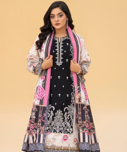 Women Printed Embroidered 3 Piece Suit - CLAC81