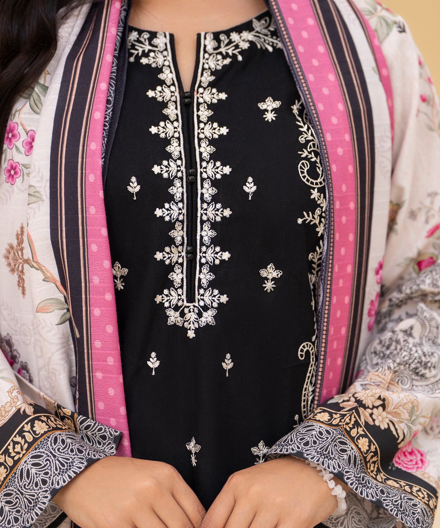 Women Printed Embroidered 3 Piece Suit - CLAC81