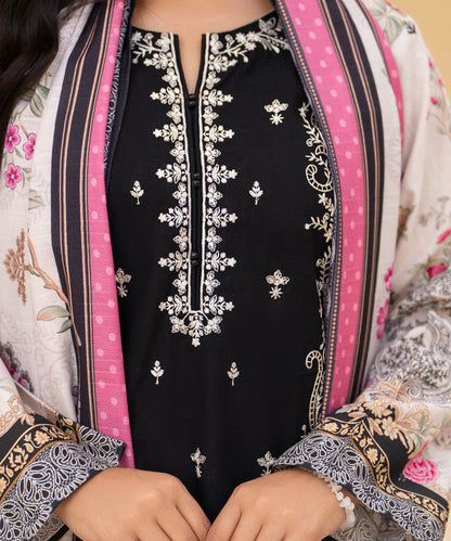 Women Printed Embroidered 3 Piece Suit - CLAC81