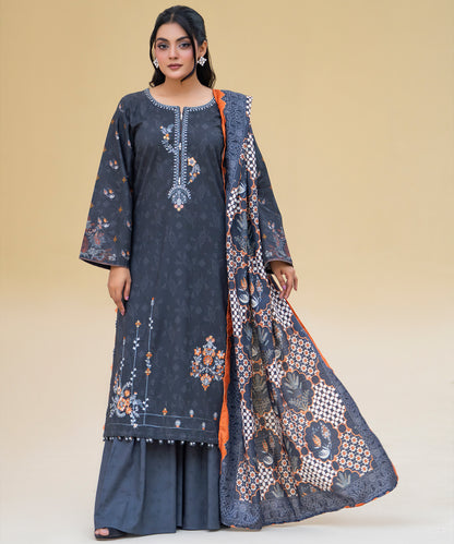 Women Printed Embroidered 3 Piece Suit - CLAC82