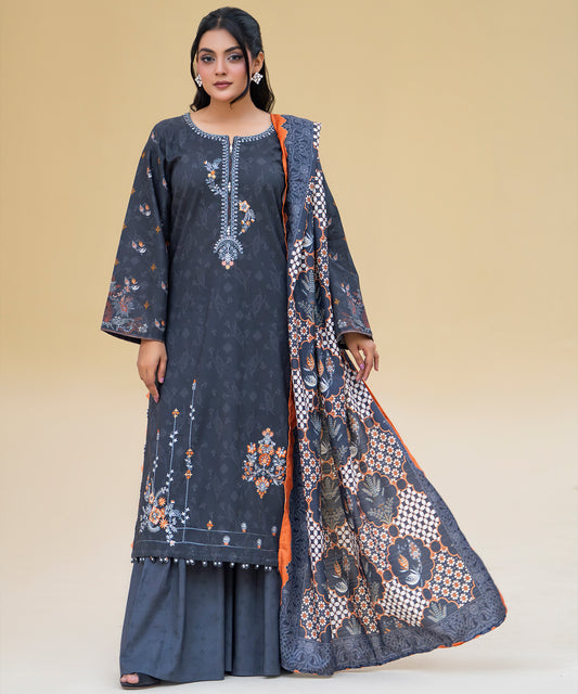 Women Printed Embroidered 3 Piece Suit - CLAC82