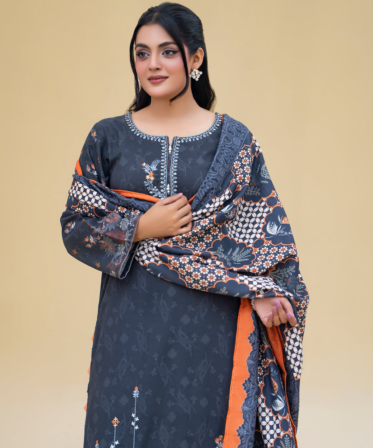 Women Printed Embroidered 3 Piece Suit - CLAC82