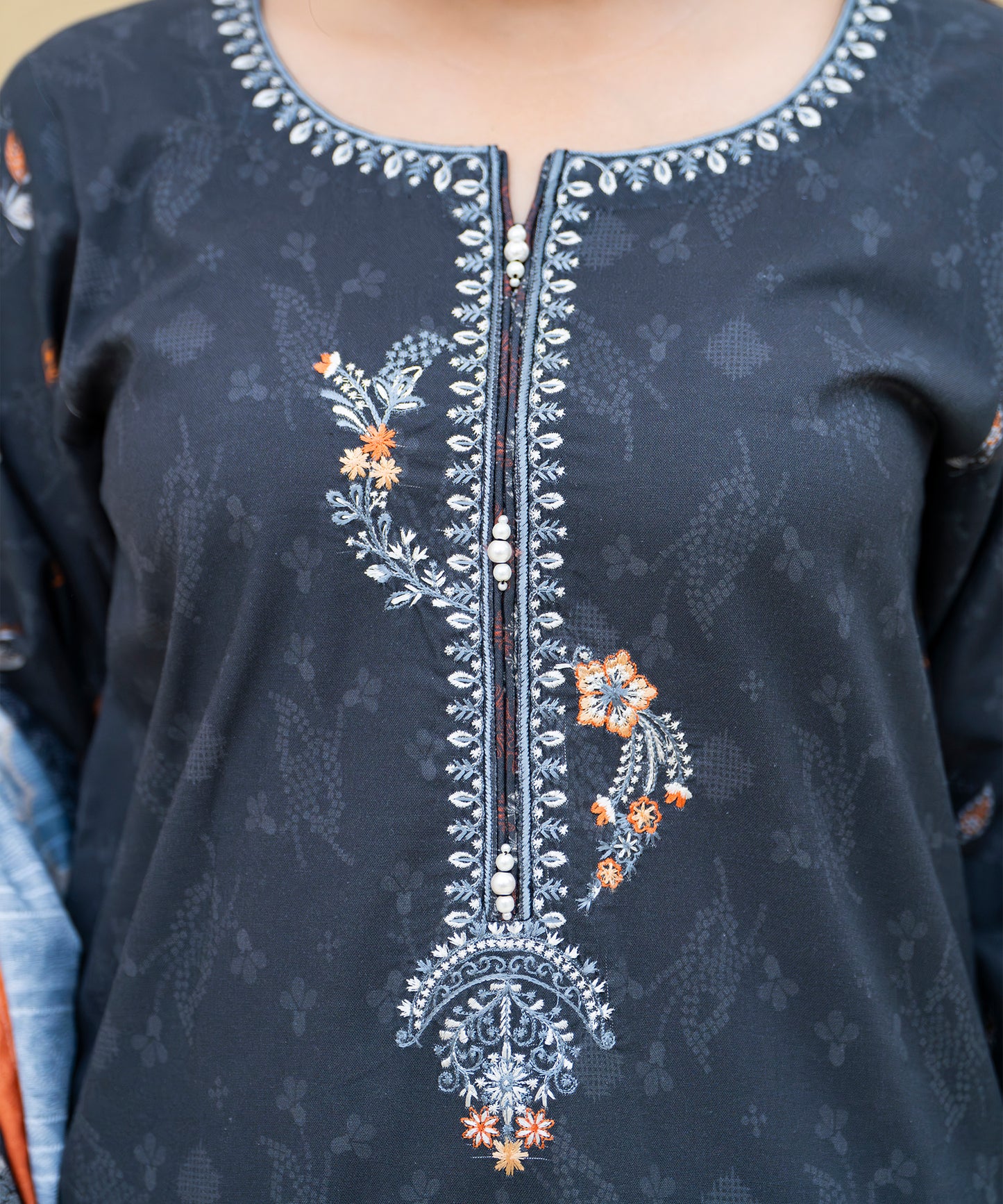Women Printed Embroidered 3 Piece Suit - CLAC82