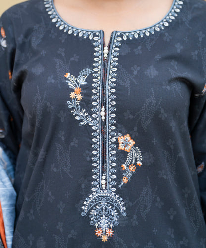 Women Printed Embroidered 3 Piece Suit - CLAC82