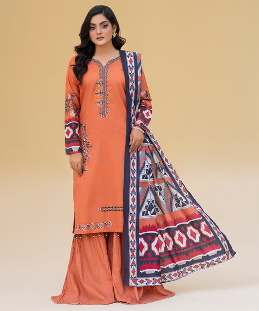 Women Printed Embroidered 3 Piece Suit - CLAC83