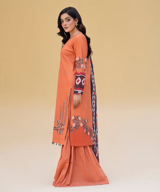 Women Printed Embroidered 3 Piece Suit - CLAC83