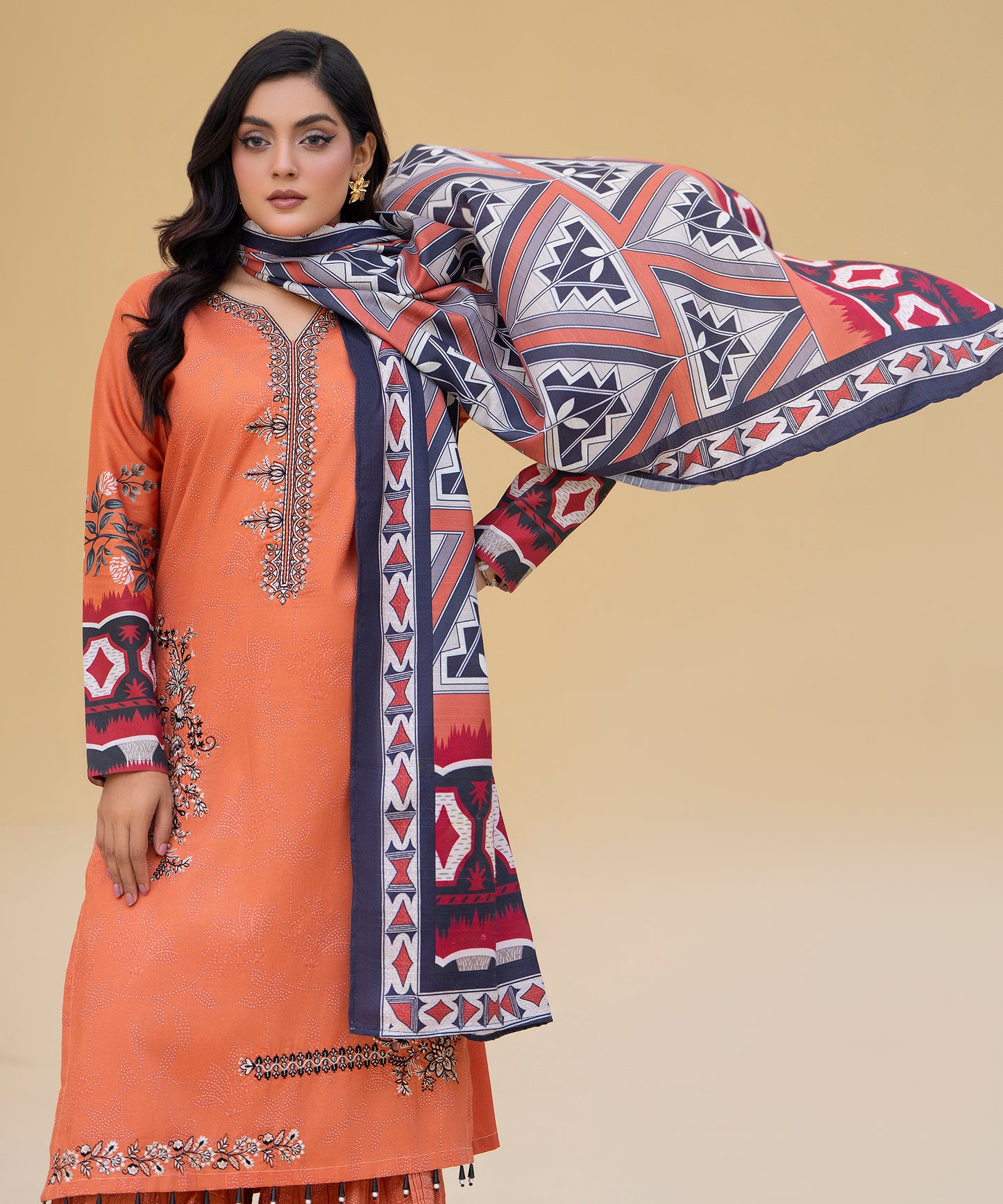 Women Printed Embroidered 3 Piece Suit - CLAC83
