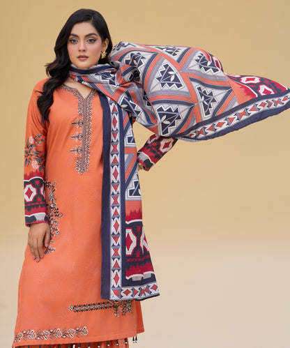Women Printed Embroidered 3 Piece Suit - CLAC83