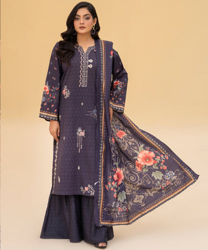 Women Printed Embroidered 3 Piece Suit - CLAC84