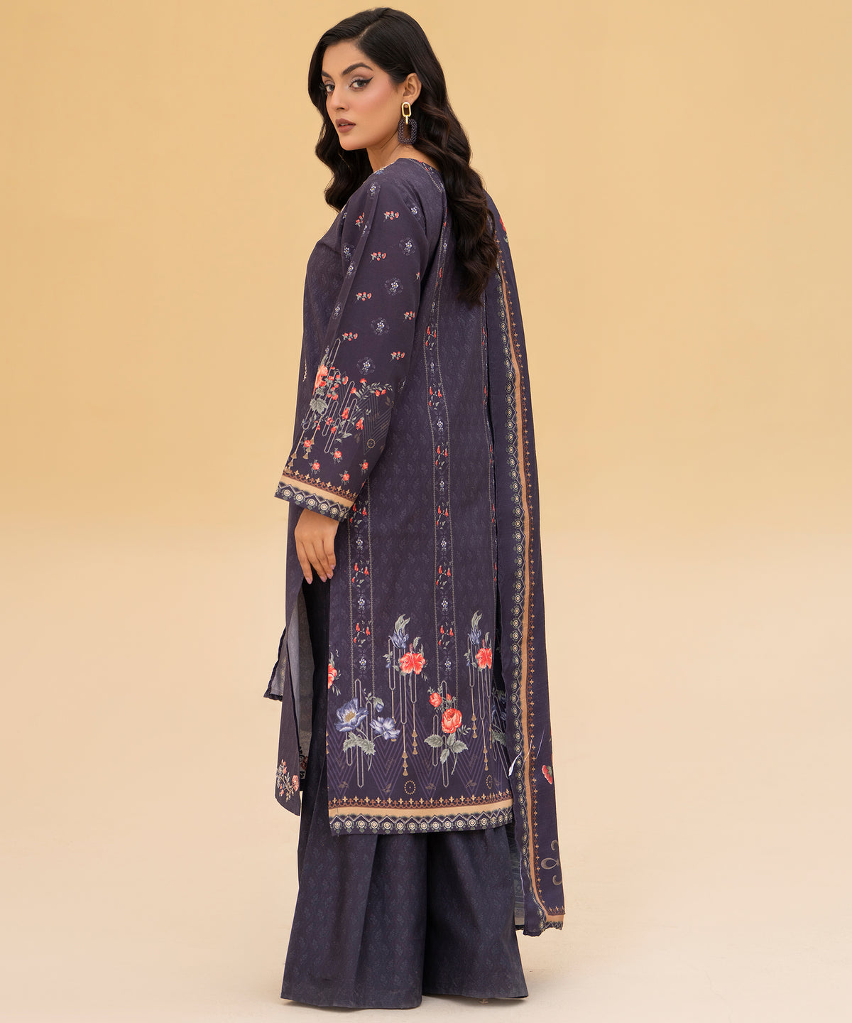 Women Printed Embroidered 3 Piece Suit - CLAC84