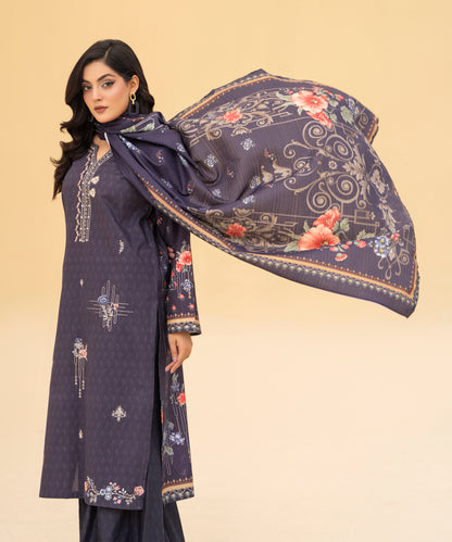 Women Printed Embroidered 3 Piece Suit - CLAC84