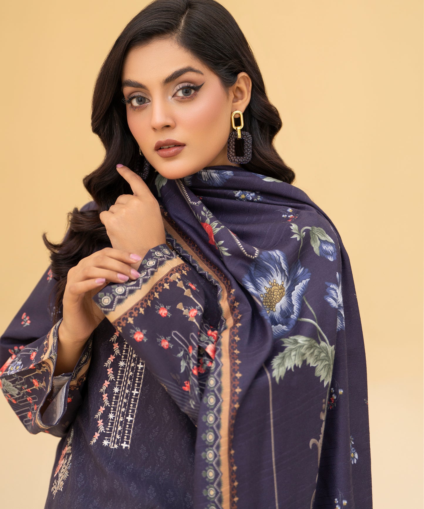Women Printed Embroidered 3 Piece Suit - CLAC84
