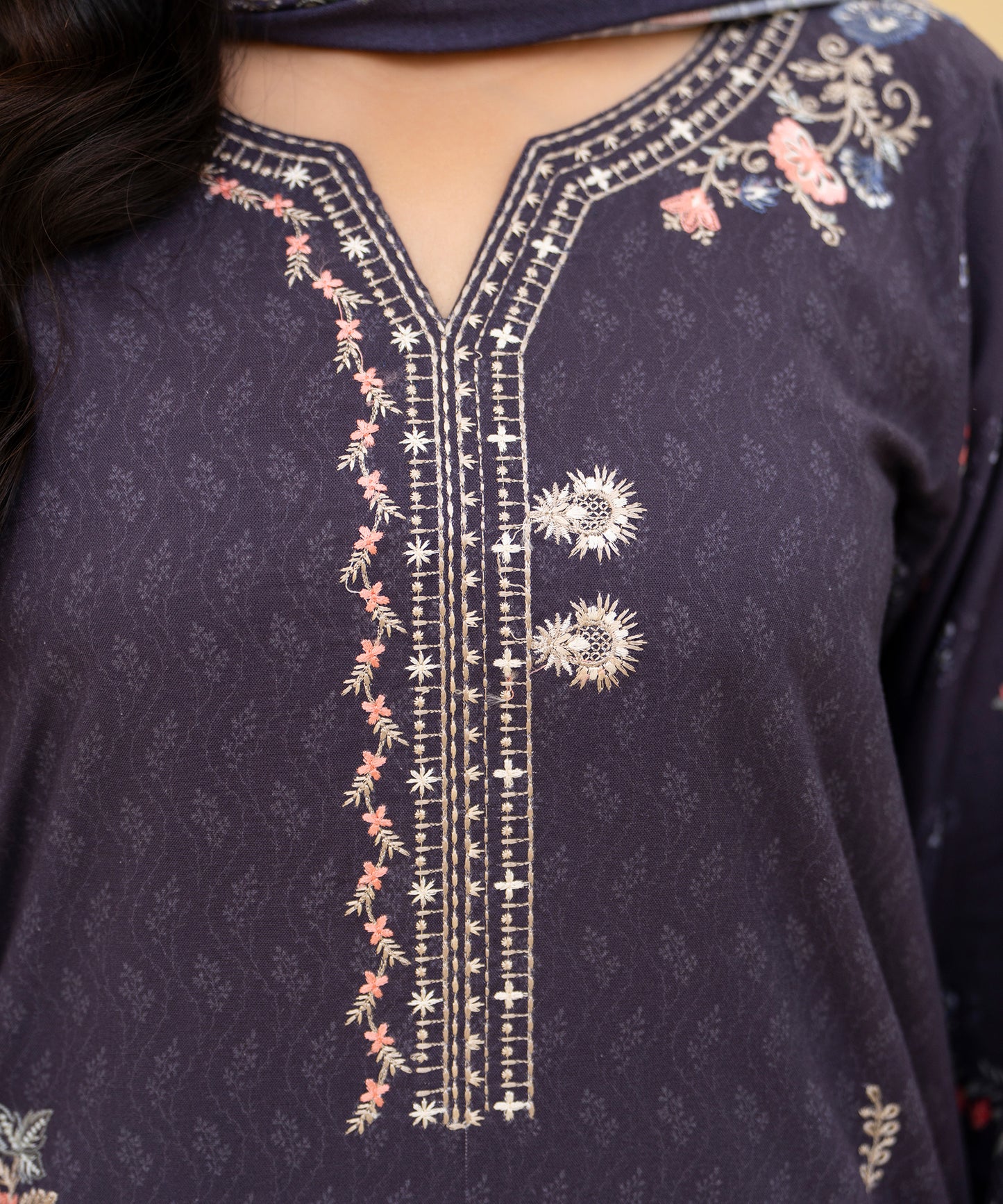 Women Printed Embroidered 3 Piece Suit - CLAC84
