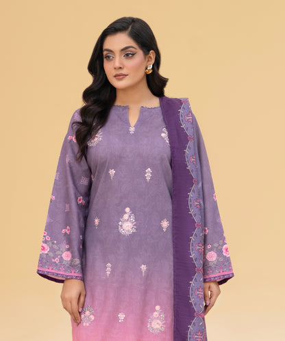 Women Printed Embroidered 3 Piece Suit - CLAC85