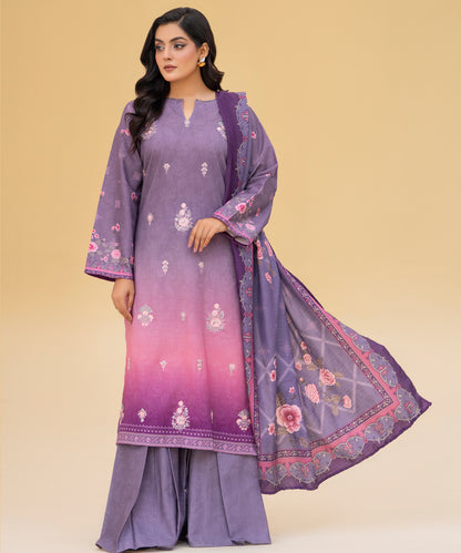Women Printed Embroidered 3 Piece Suit - CLAC85