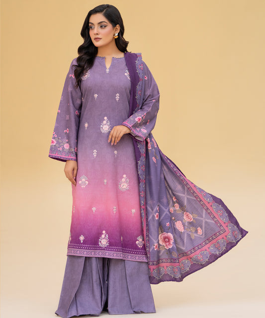 Women Printed Embroidered 3 Piece Suit - CLAC85