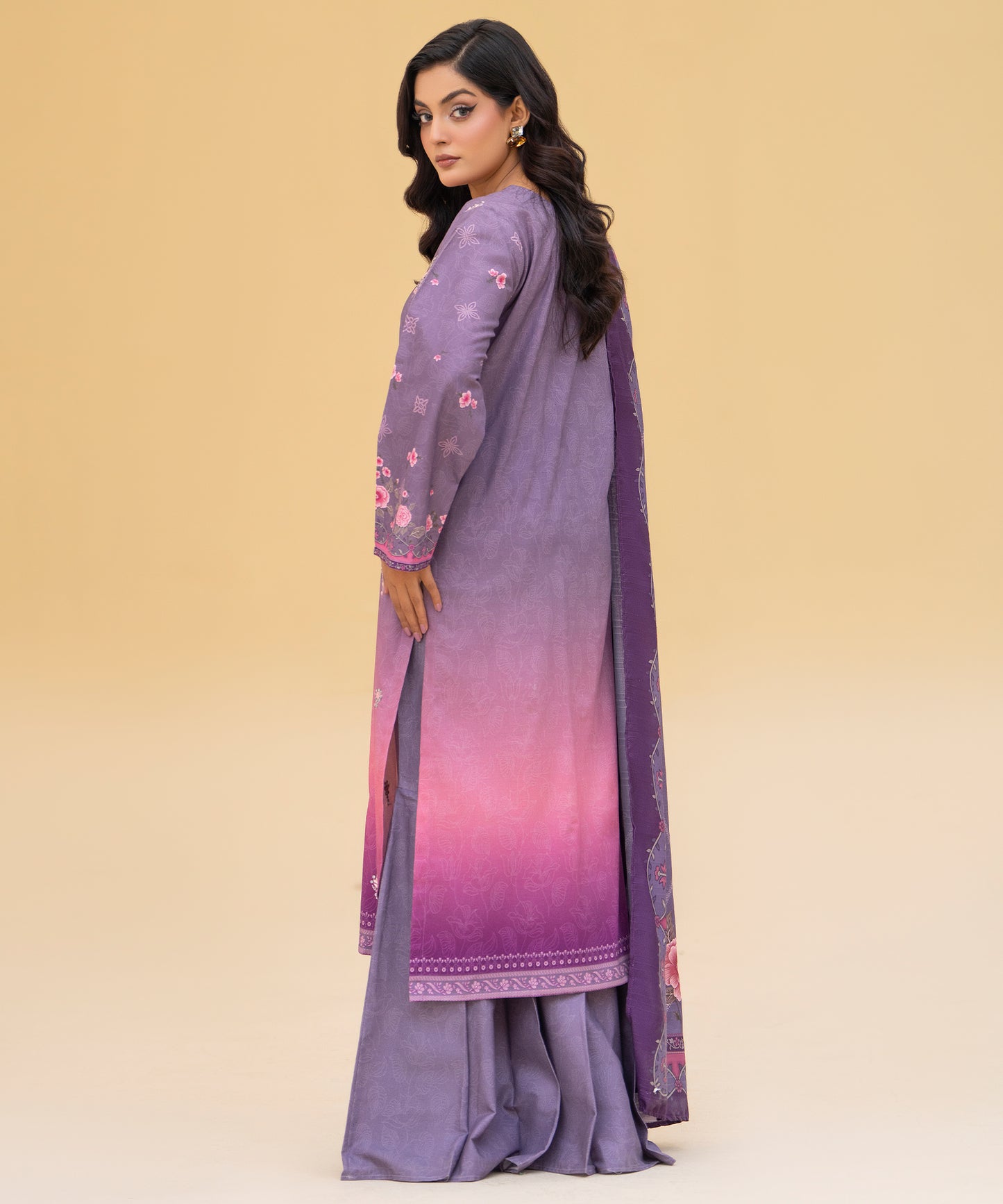 Women Printed Embroidered 3 Piece Suit - CLAC85