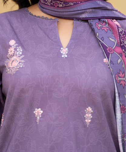 Women Printed Embroidered 3 Piece Suit - CLAC85
