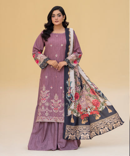 Women Printed Embroidered 3 Piece Suit - CLAC86
