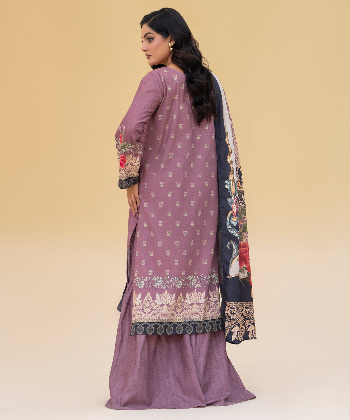 Women Printed Embroidered 3 Piece Suit - CLAC86