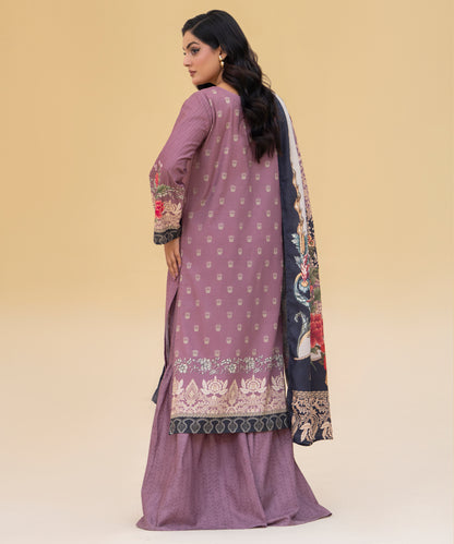 Women Printed Embroidered 3 Piece Suit - CLAC86