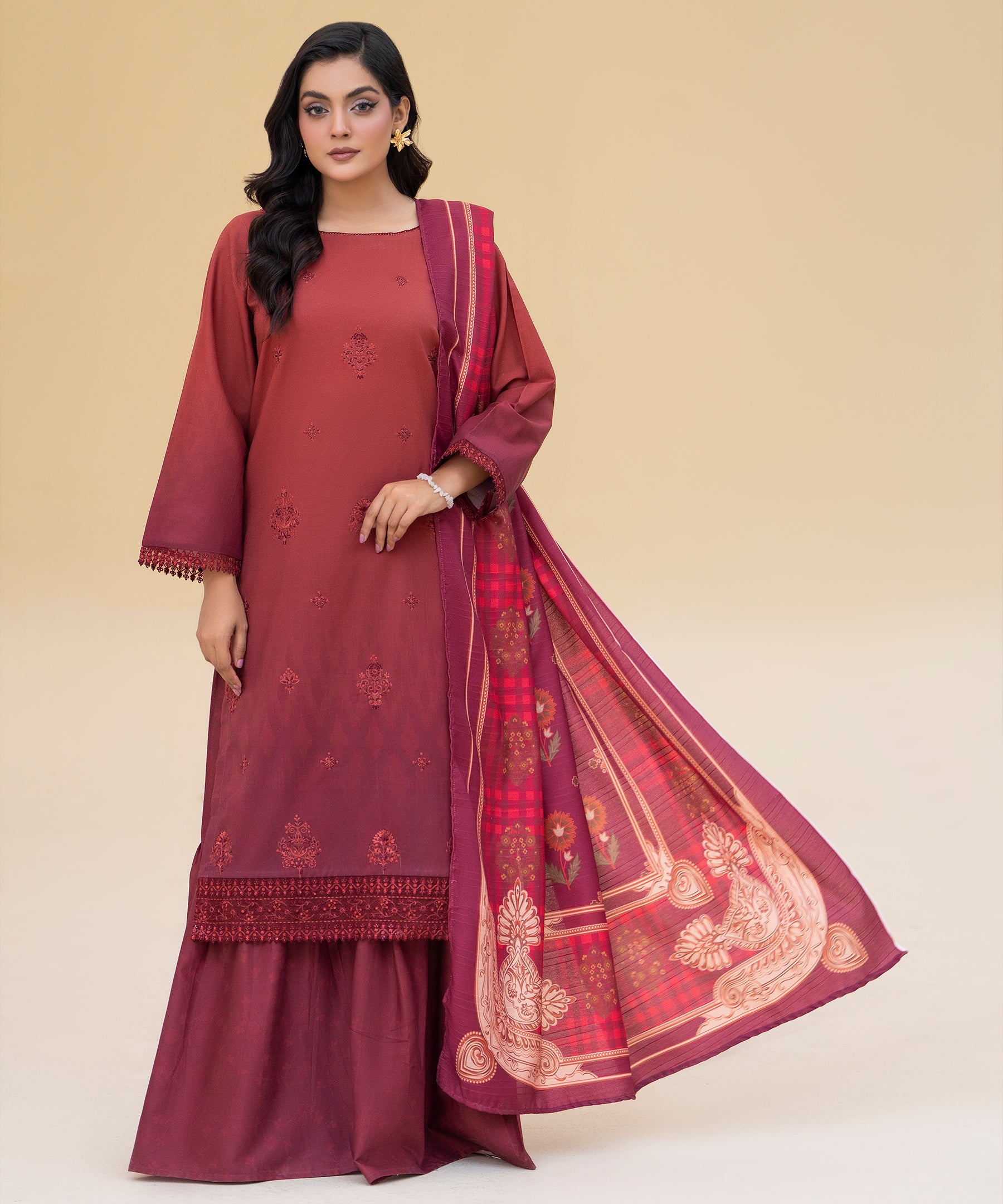 3PC Printed Embroidered Khaddar - 87