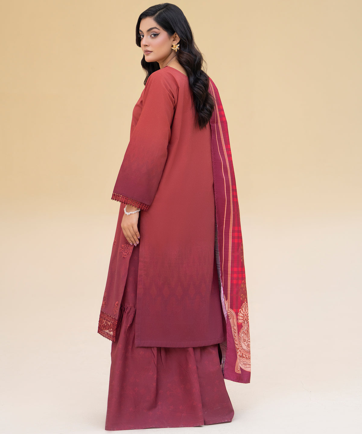 Women Printed Embroidered 3 Piece Suit - CLAC87