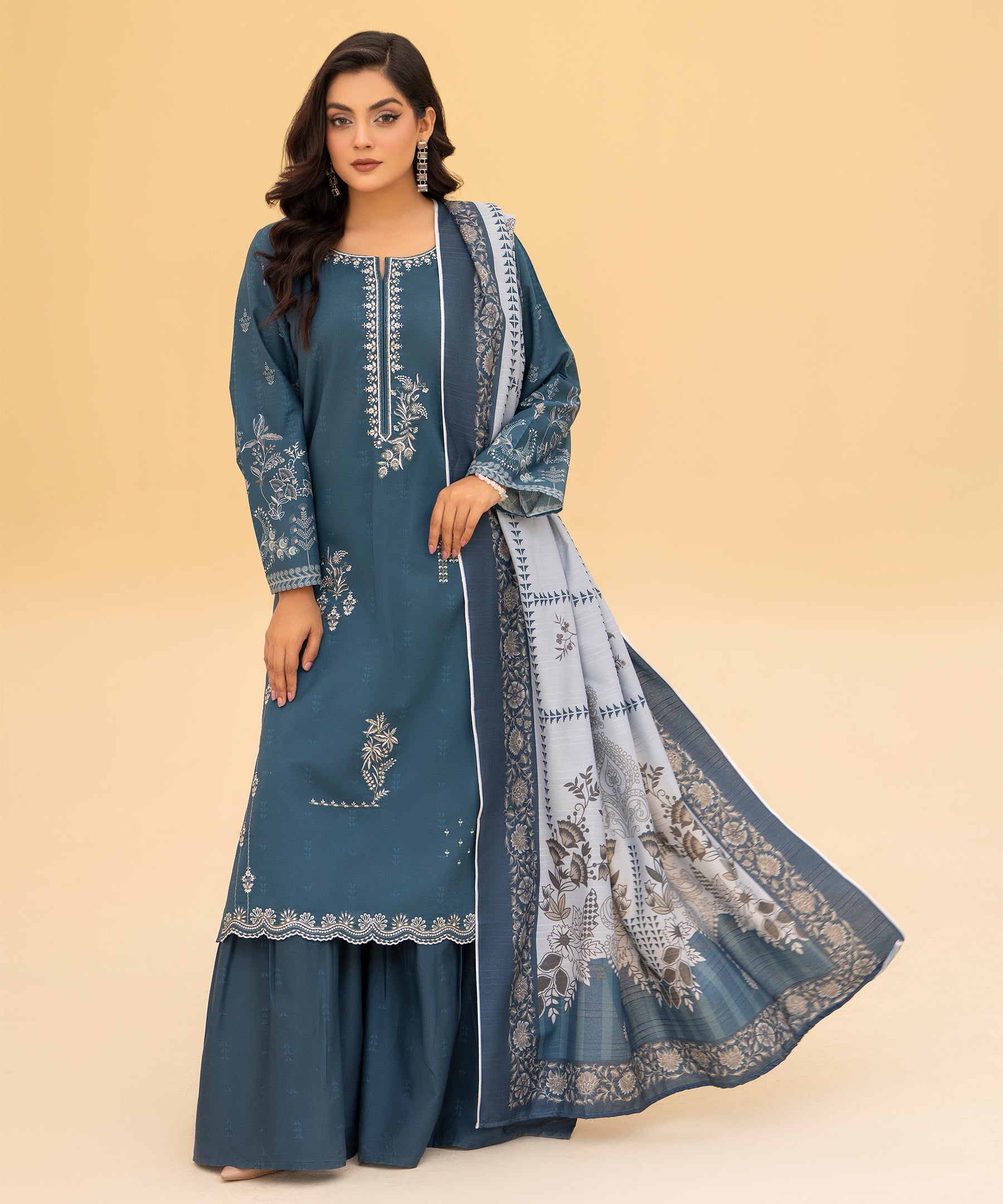 3PC Printed Embroidered Khaddar - 89